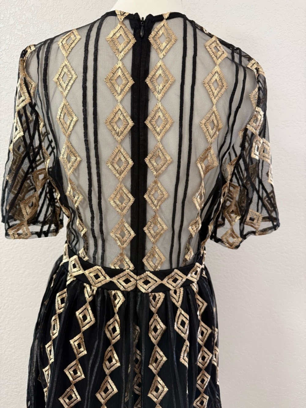 SWEET LEMON Black & Gold Embroidered Mesh Romper Lace Geometric size M - Picture 8 of 13